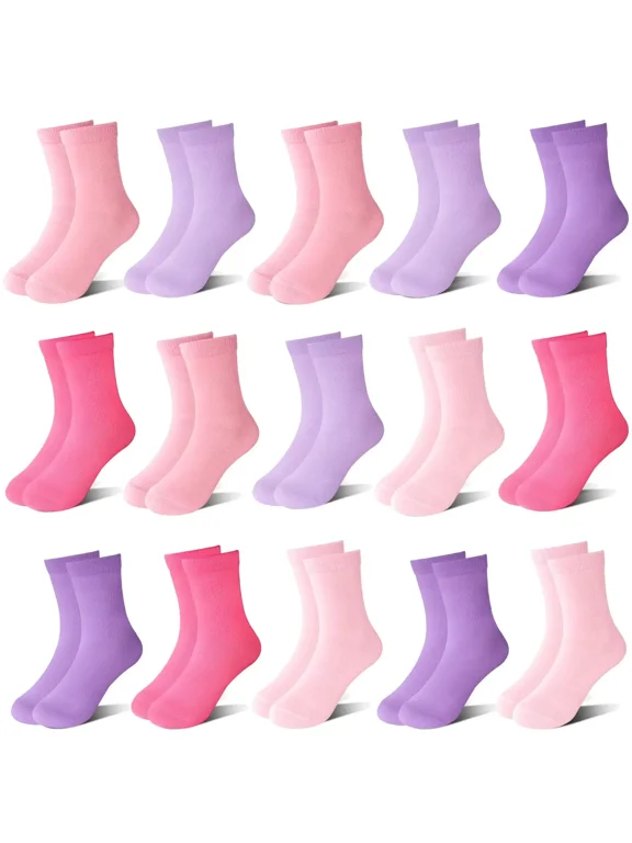15 Pairs Toddler Socks Kids Socks Girls Crew School Athletic Mid Calf Dress Socks for Children 1-13 Years
