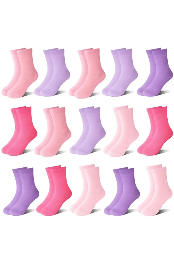 15 Pairs Toddler Socks Kids Socks Girls Crew School Athletic Mid Calf Dress Socks for Children 1-13 Years