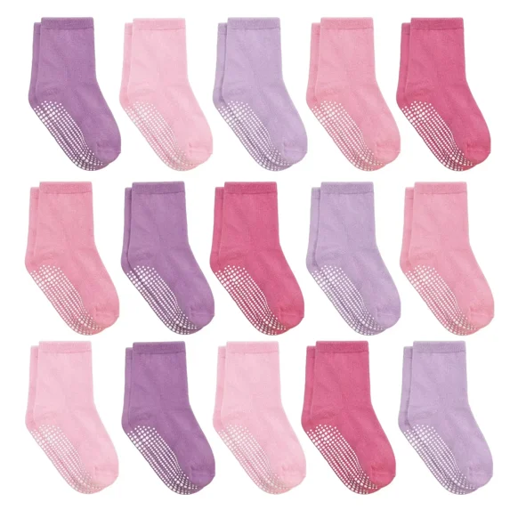 15 Pairs Toddler Socks for Girls Non-Slip Crew Anti Slip Sticky Socks With Grips for 1-7 Years Kids Preschool Girls