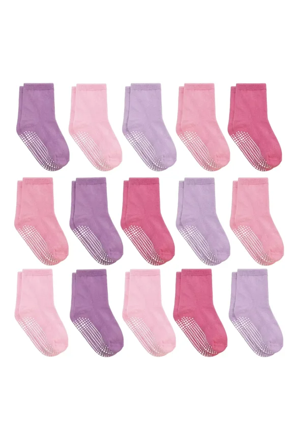 15 Pairs Toddler Socks for Girls Non-Slip Crew Anti Slip Sticky Socks With Grips for 1-7 Years Kids Preschool Girls