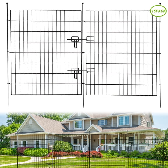 15-Panel No-Dig Garden Fence, 32" Tall Rustproof Metal Wire Panel, Decorative Animal Barrier & Temporary Enclosure for Dogs, Gardens & Landscaping