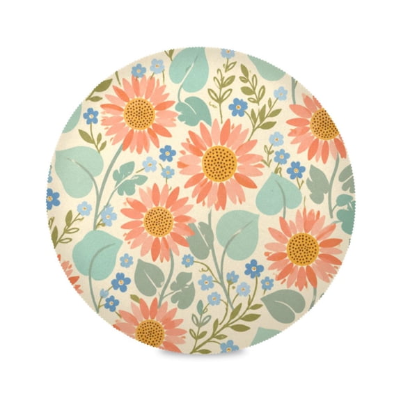 15" Pastel Flora Printed Round Placemats Set of 1 Heat Resistant Table Mat for Kitchen for Party Deco