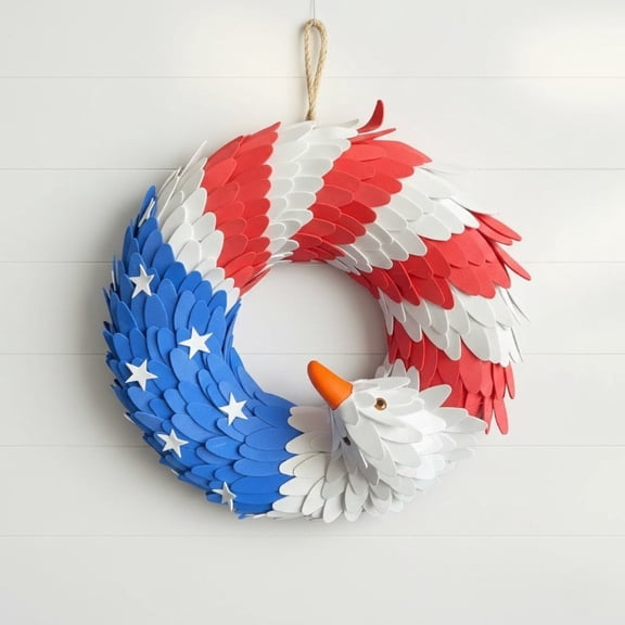 15" Patriotic American Eagle Wreath for Front Door, Red White and Blue Independence Day Decoration, 4th of July Brave Wings Wall Hanging Decor