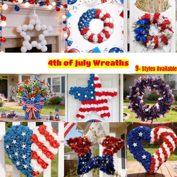 15" Patriotic Star Wreath, 4th of July Americana Door Garland, Red White and Blue Star Shaped Wreath for Memorial Day & Patriotic Party Props, Lazyguy