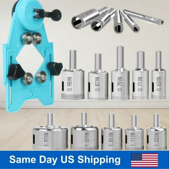 15-Pc Diamond Hole Saw Kit with Drill Guide, 6-50mm Tile & Glass Drill Bit Set for Porcelain & Marble