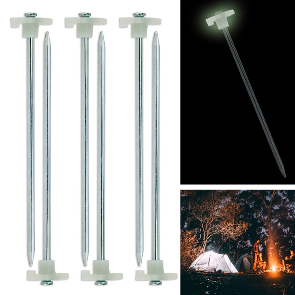15 Pc Heavy Duty Glow in the Dark Tent Steel Stakes Metal Long Pegs