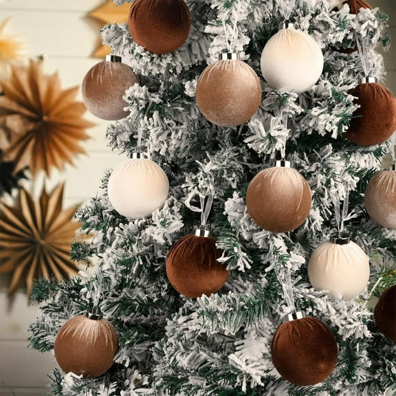 15 Pcs 2.36" Cloth Christmas Balls Decorations, Brown Flannelette Ornament Set with Metal Clasp for Tree, Holiday Party & Gift Wrapping (1 Box)