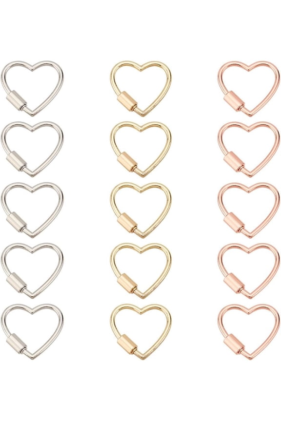 15 Pcs 3 Colors Heart Shape Lock Charm Clasps Alloy Linking Rings Hook Closure Buckle Charm Pendant Keyring Small Spring Snap Hooks