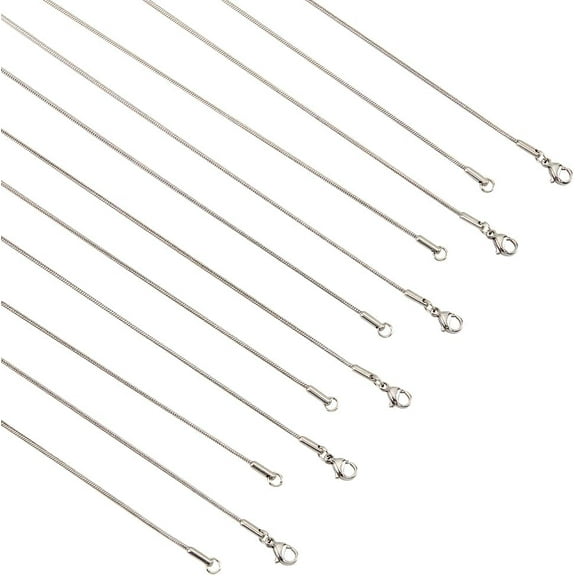 15 Pcs 3 Sizes Stainless Steel Snake Chain Necklace 1 mm Wide 17.9/19.9/23.8 Inch Flexible Round Snake Chain Necklace