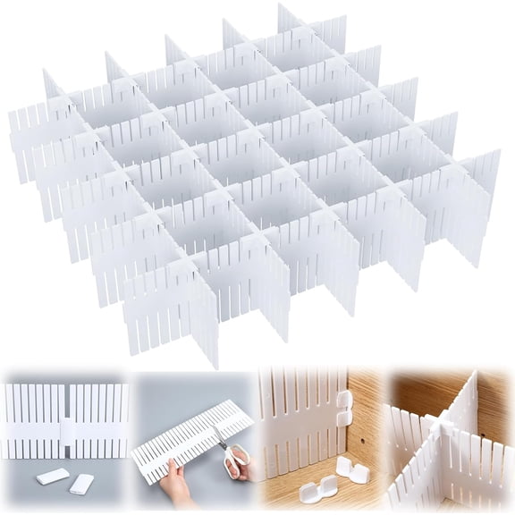 15 Pcs 5.12 Tall Drawer Divider Adjustable Drawer Organizer DIY Ultra Deep Storage Organizer Separator with Fixed Buckle for Underwear Socks Dormitory Office Kitchen Bedroom(White)