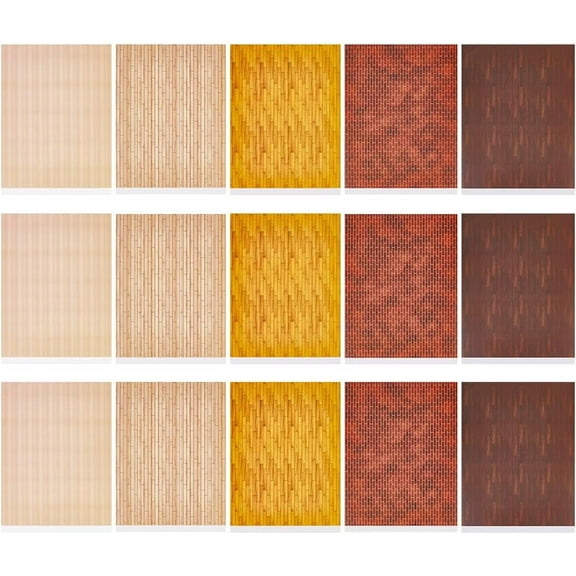 15 Pcs 5 Styles Miniature Dollhouse Wallpapers 11.77x8.31 Inch Self-Adhesive Dollhouse Wall Decals Miniature Floor Sticker Wall Cladding for DIY Crafting Mixed Color