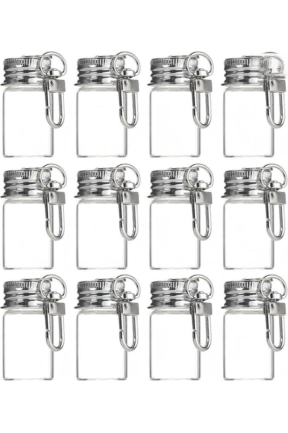 15 Pcs 7ml Small Glass Bottle Keychain Bulk Mini Seasoning Bottles Keychain with Aluminum Lid Tiny Glass Wishing Jars Message Potion Bottles for DIY Wedding Favors Home Crafts Travel Gifts