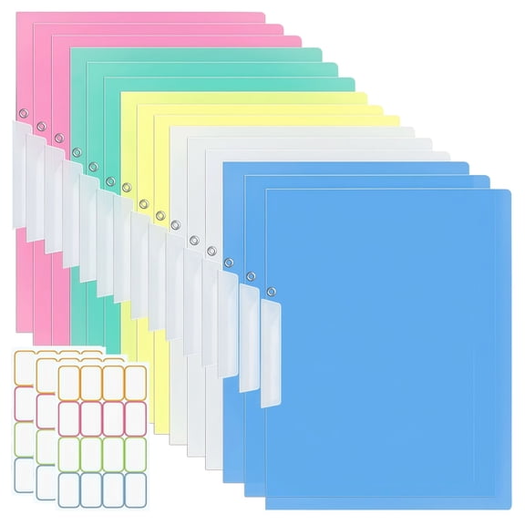 15 Pcs A4 File Folders with Side Opening, Plastic for Organizing Documents, Includes Colorful Folder Set in Blue, Pink, Yellow, Green, White, with Index Tabs