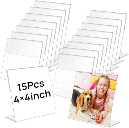 15 Pcs Acrylic Picture Frames,4 x 4 Inch Clear Picture Frame,Slant Back ...