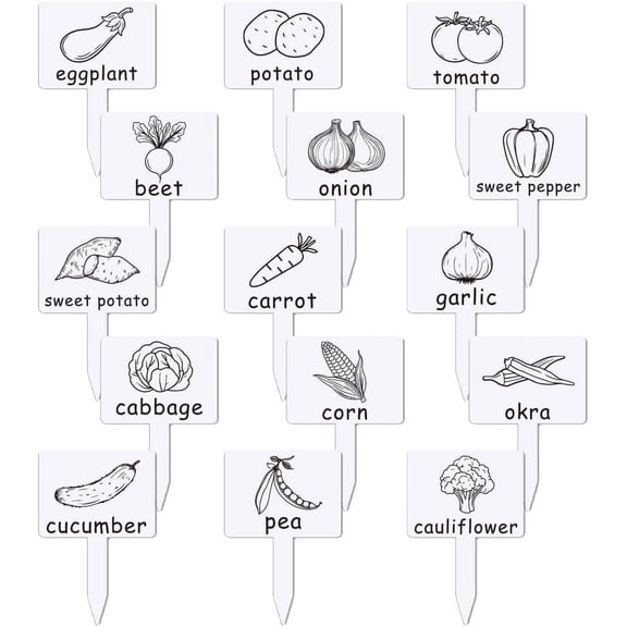 15 Pcs Acrylic Plant Label Signs Vegetable Themed Waterproof Garden Stake Labels T-Shaped Plant Marker with Vegetable Names