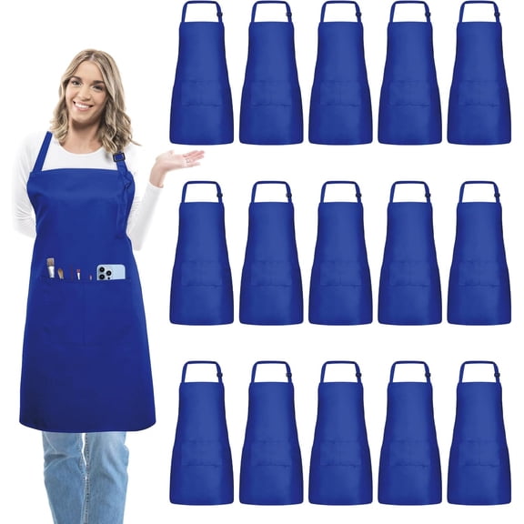 15 Pcs Adult Aprons Bulk with Pockets Adjustable Bib Chef Apron for Women Men Painting Cooking Crafting (S/L)