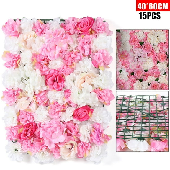 15 Pcs Artificial Flower Wall Panel Backdrop Wedding Party Bouquet Home Decorative