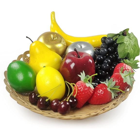 15 Pcs Artificial Fruits Set, Fake Fruits for Home Decor, Simulation Fruit Pack, Faux Fruits Set for Party Chirstmas Decortion, Fruit Modle for Photoshoot, Fake Apples, Strawberry, Mixture Fruits