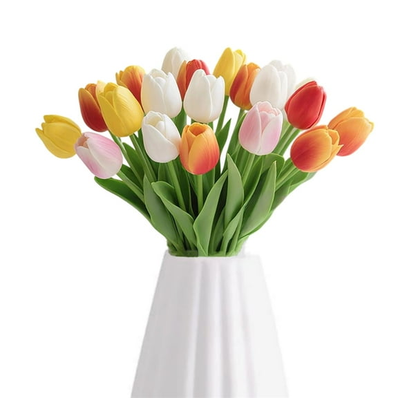 15 Pcs Artificial Tulips Holiday Floral Arrangements Fake Tulips Bouquet Silk Flowers Vase Fillers Table Centerpieces for Home Office Decor Wedding Anniversary Party Supplies (Multicolor)