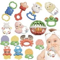 15 Pcs Baby Rattles Toys Set, Baby Teething Toys, Infant Toys Gift 0 1 2 3 4 5 6 7 8 9 10 12 Month Boy Girl