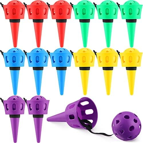 15 Pcs Ball Catch Game Hand Eye Coordination Ball Catching Cup Classic Outdoor Tetherball Catch Game for Lawn Yard Beach Camping Outdoor Sports Party Games Activities Adults, 5 Colors