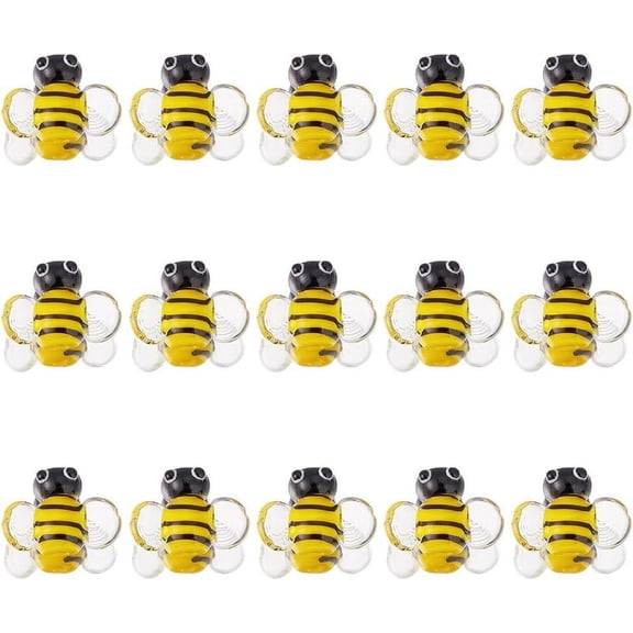 15 Pcs Bee Lampwork Glass Beads Handmade Gold Animal Insect Loose Spacer Beads for DIY Bracelets Necklaces Purse Cellphone Charms Pendants Making Craft Accessories Black