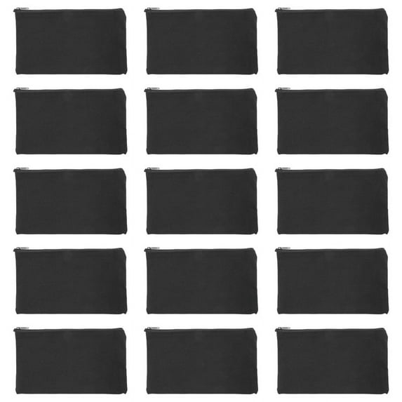 15 Pcs Black Blank Canvas Bag 8.3X4.7in Stationery Storage Zipper Bag Diy Graffiti Pencil Case Diy Gift Bag