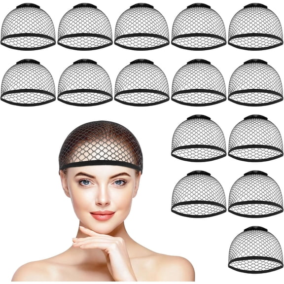 15 Pcs Black Mesh Wig Caps, Mesh Wig Cap Net Hair Net for Lace Front Wigs Nylon Hair Nets for Lace Front Wigs, Stretchable Closed Cap for Women