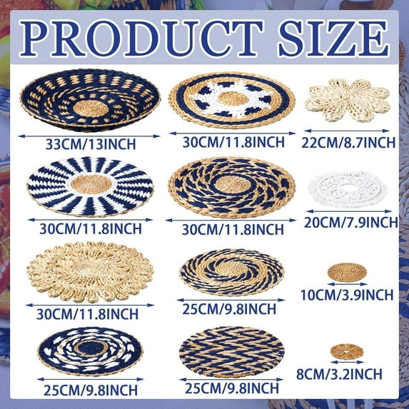 15 Pcs Boho Wall Basket Decor Handcrafted Seagrass Woven Hanging Art for Home Farmhouse Kitchen Living Room