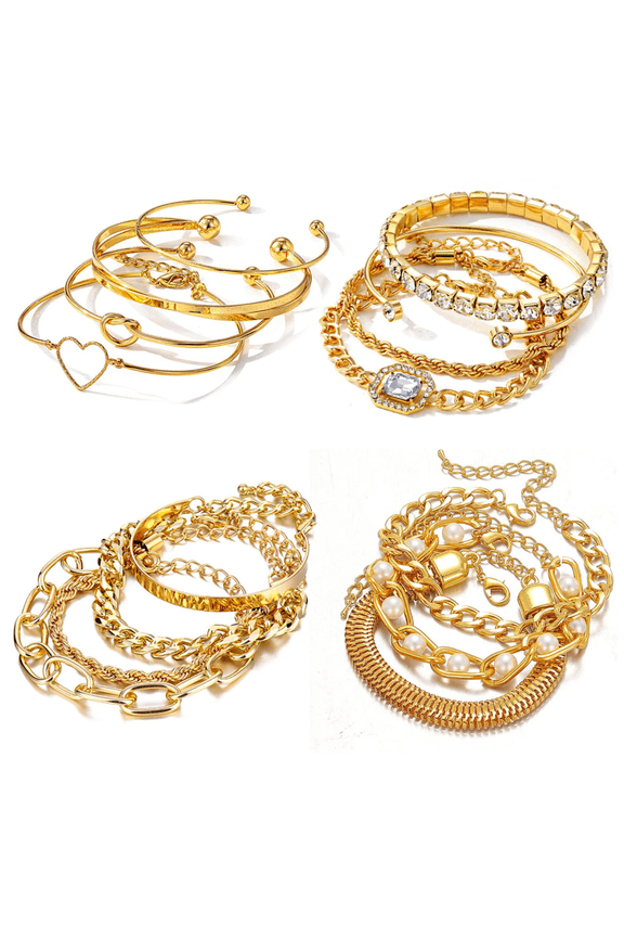 15 Pcs Bracelets Set for Women, Multiple Layered Stackable Open Cuff Bangle, Adjustable Cuban Link Chain Tennis Bracelet Set