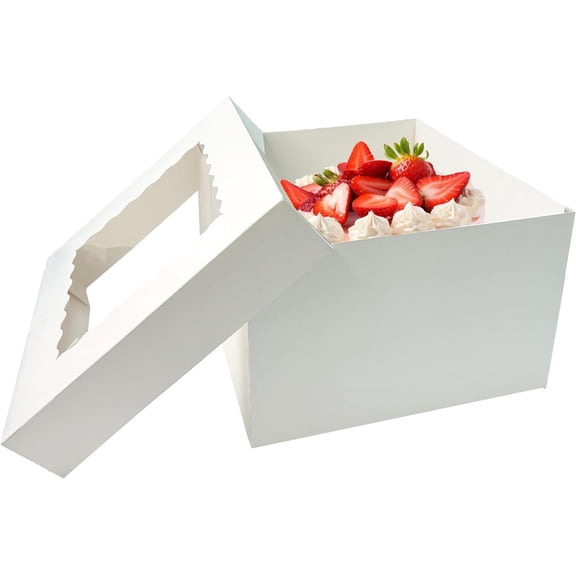 15 Pcs Cake Boxes,12x12x8 Inches White Bakery Boxes with Window,Tall Dessert Boxes,Cookie Boxes for Multi-Layer Cakes,Cake Containers for Birthday,Party,Valentines Day by GBF