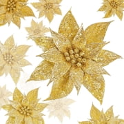 15 Pcs Christmas Glitter Flowers Christmas Tree Ornaments Shining Artificial Poinsettia Christmas Flowers Decoration with Clips for Xmas Holiday Wedding Wreath Party Floral DecorationsWhite