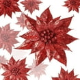 thumbnail image 1 of 15 Pcs Christmas Glitter Flowers Christmas Tree Ornaments Shining Artificial Poinsettia Christmas Flowers Decoration with Clips for Xmas Holiday Wedding Wreath Party Floral Decorations(White), 1 of 5