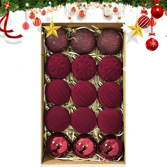 15 Pcs Christmas Large Velvet Balls Ornaments, Shatterproof Plastic Flocked Christmas Tree Balls, Flocked Xmas Tree Decorations Set for Home Office and Holiday Dcor