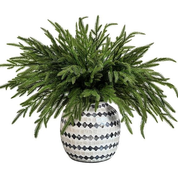 15 Pcs Christmas Norfolk Pine Branches- 19" Extra Length Fake Greenery Norfolk Pine Stems Sprigs- Artificial Xmas Branches Plants Pine Needles for DIY Craft Garland Home Garden Decor