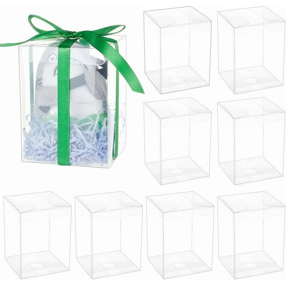 15 Pcs Clear Gift Box 3.5x3.5x4.7 inches Fold Transparent Favor Box Treat Boxes for Family Gathering Anniversary Valentine's Day Gift Packaging Wedding Party Supplies