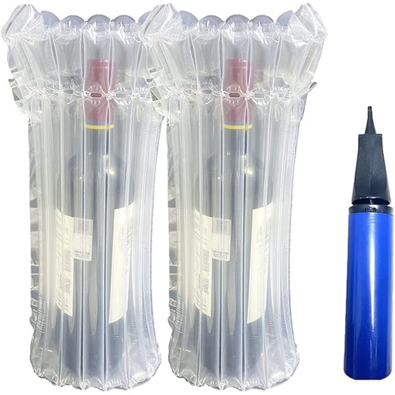 15 Pcs Clear Inflatable Cushion Wrap Packing,Reusable Wine Bottle Protector with Inflator Pump,Durable Inflatable Air Column Packaging Bag for Glass Bottle,Wine Bottle