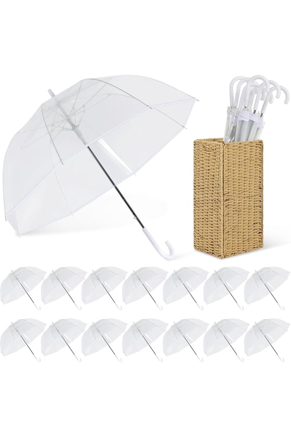 15 Pcs Clear Wedding Umbrellas Bulk, 36 Inch Transparent Bubble Umbrella with Storage Box Large Dome Windproof Stick Umbrellas for Rain Wedding Bridal Party Supplies Photography Props