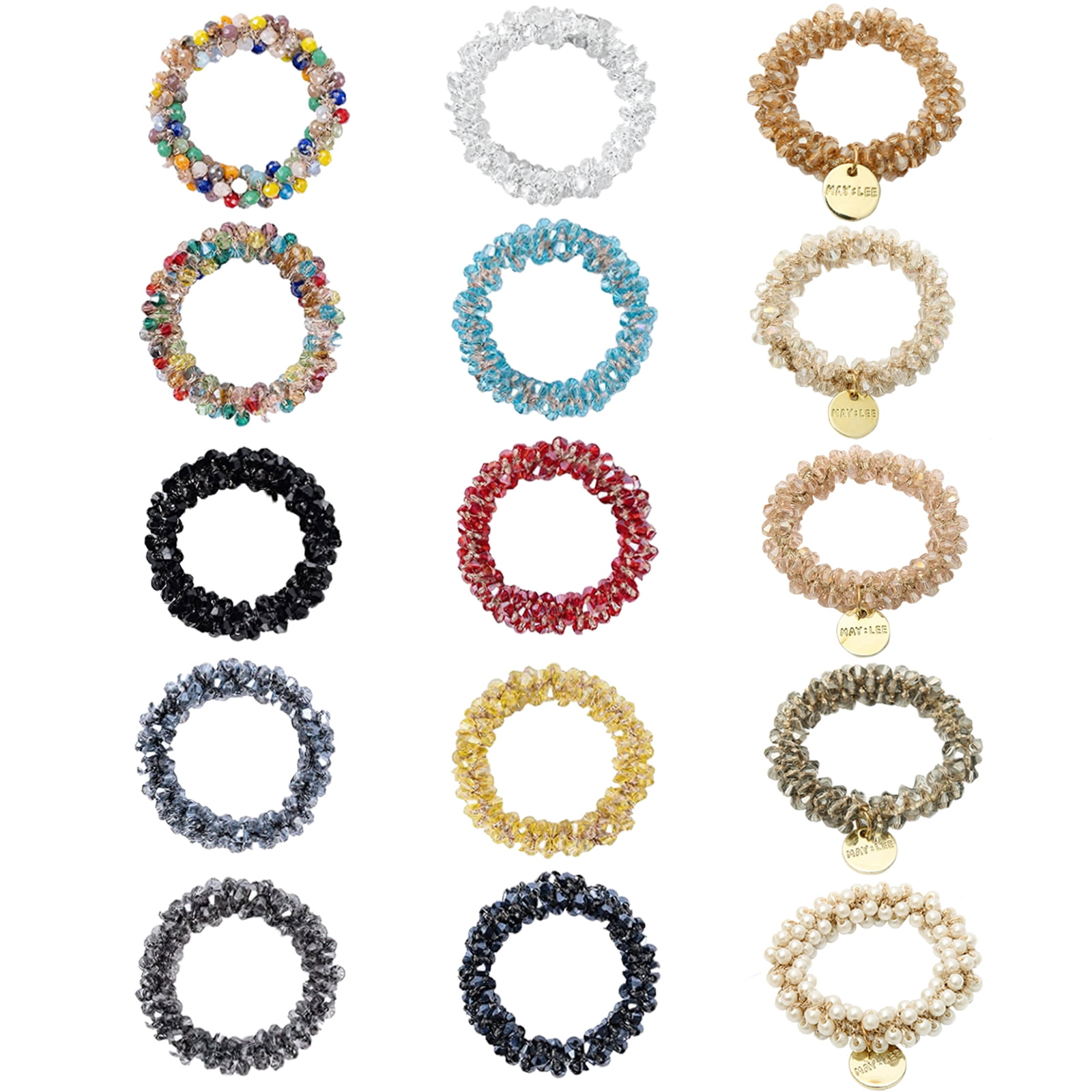 15 Pcs Crystal Hair Accessories for Women - Pearl Ponytail Holders, Scrunchies Stretchy Accessories, Scrunchies, and Pony Tail Holders