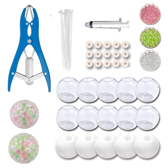 15 Pcs DIY Stress Ball Making Kit with Multi-Color Fillers, 15 TPR Skins & Expander Tool, ASMR Squishy Maker Kit for Adults, Complete Anxiety Relief Craft Set Customizable Self-Care Gift for Office