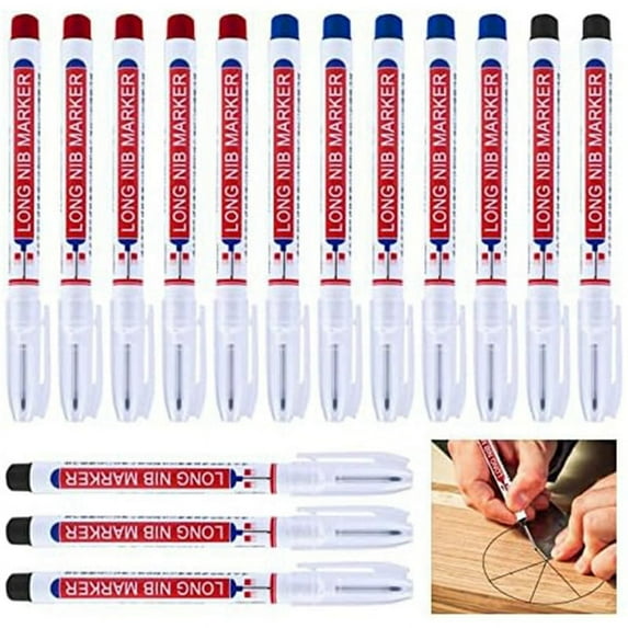 15 Pcs Deep Reach Markers Long Nose Marker Waterproof Deep Hole Marker Carpenter Ink Marker , 3 Colors