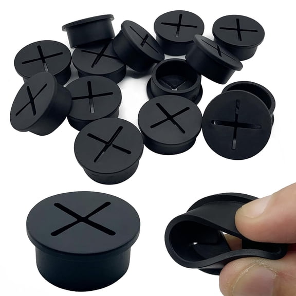 15 Pcs Desk Grommet 1 Inch Silicone Cable Hole Grommet Table Hole Covers for Cords Flexible Wire Grommet Organizer Cable Pass Through for Table, Computer Desk and Other Furnitures (Black)