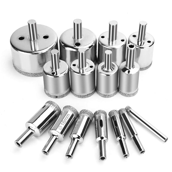 15 Pcs Diamond Drill Bits for Ceramic, Diamond Hole Saw Drill Bit Set Kit, Premium Glass Drill Bit for Bottles,Pots, Marble, Granite Stone, Tile Cutting 0.23 Inch - 2 Inch6mm - 50mm