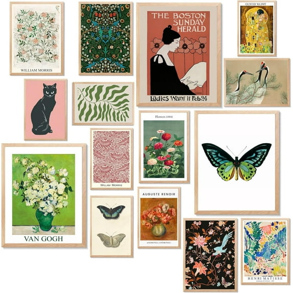 15 Pcs Eclectic Wall Decor, Modern Eclectic Home Decor, Retro Maximalist Decor Aesthetic, Vintage Eclectic Wall Art Prints, Colorful Boho Gallery Wall Prints for Bedroom Dorm (Unframed)