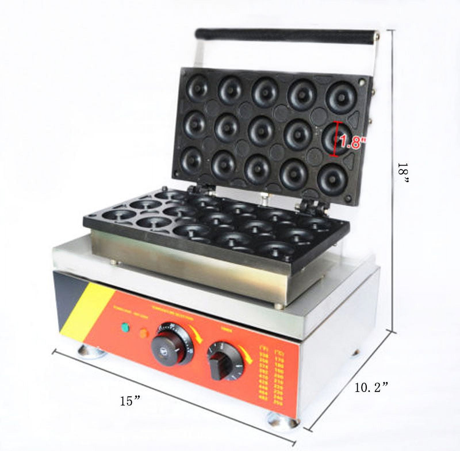 15 Pcs Electric Donut Snack Maker Waffle Baking Machine Double-Sided Heating Non-Stick Doughnut Baker Maker 0℃-300℃ 110V