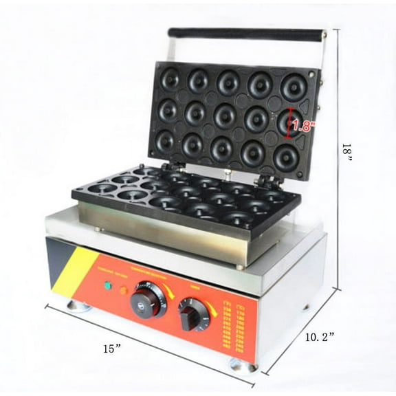 15 Pcs Electric Donut Snack Maker Waffle Baking Machine Double-Sided Heating Non-Stick Doughnut Baker Maker 0-300 110V