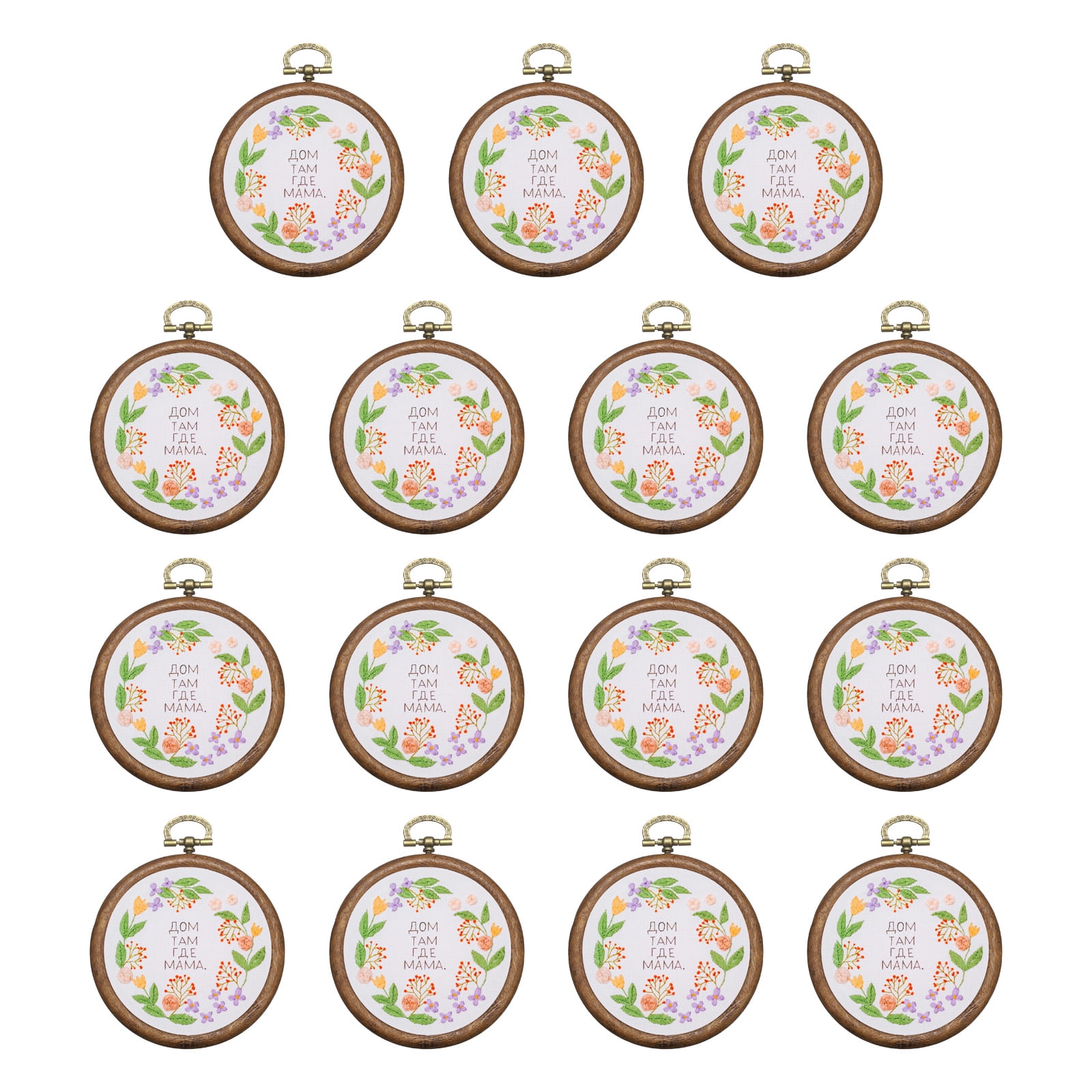15 Pcs Embroidery Hoop Frame, Imitated Wood Round Cross Stitch Hoops with Metal Ring for Embroidery DIY Craft Sewing Wall Decor (3.15 Inch White & Brown)