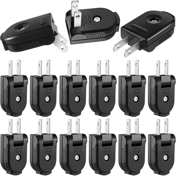 15 Pcs Exteon Cord Rlacement Plug 2 Prong 250V 10A Rotatable Electric Male Lamp Plugs for Small Appliances Strips DIY Craft Projects (Black)