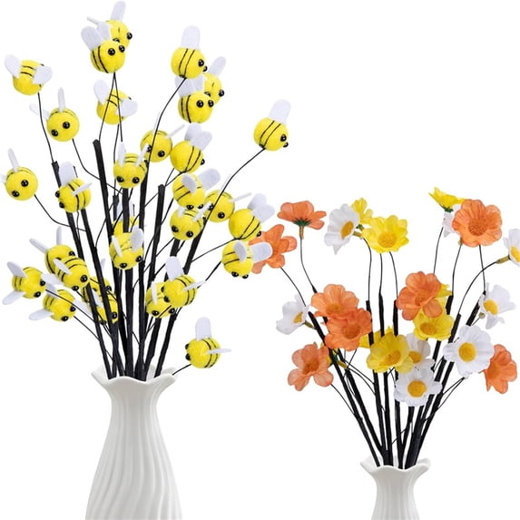15 Pcs Felt Bee Stems with Artificial Flowers Picks, Felt Honeybee Branches Floral Decorative Picks, Bees Daisy Stems Spray Vase Fillers for Table Centerpiece Tree DIY Craft Home Party Decor