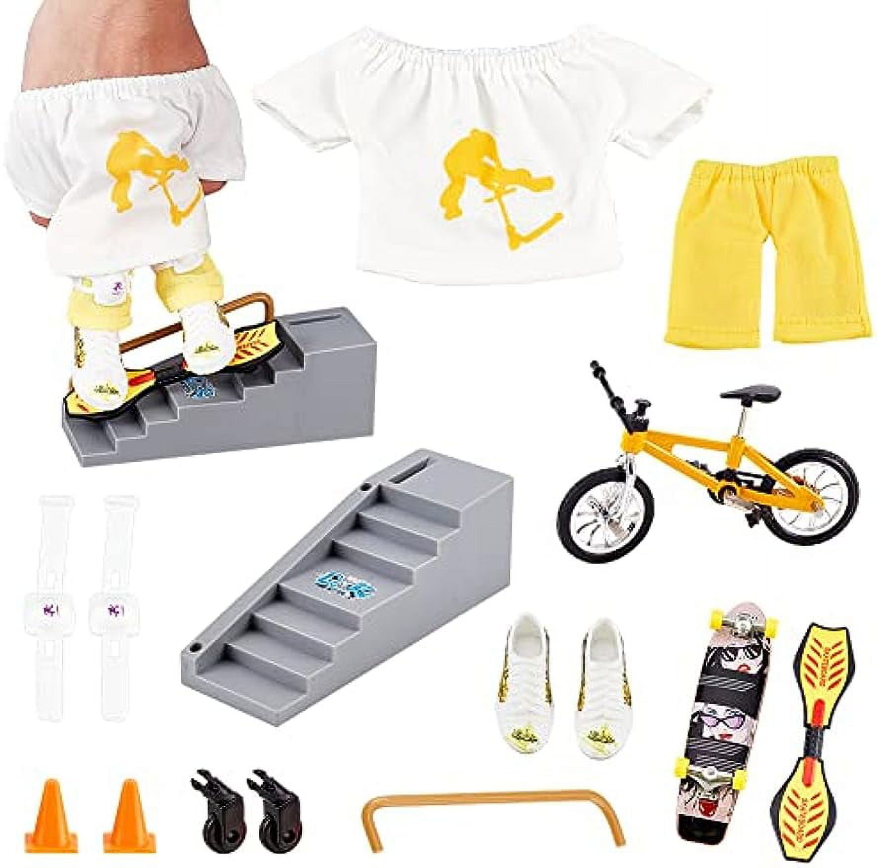 15 Pcs Finger Skateboard Ramp Set Mini Finger Bike Skate Park Kit Finger Board Accessories